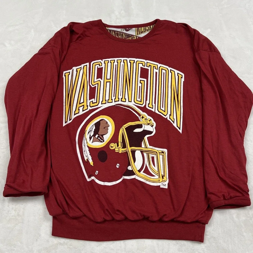 90s Washington Football Graphic Top Mens L Burgundy Long Sleeve Cinched